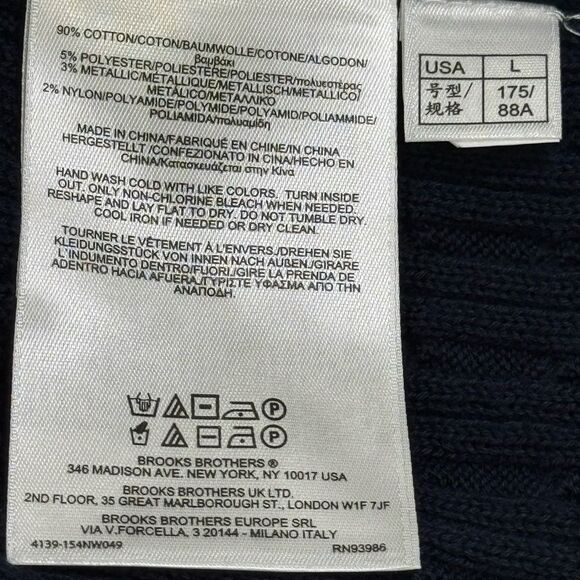 BROOKS BROTHERS V-NECK CABLE KNIT SWEATER WITH SHIMMER TRIM. NAVY BLUE - Picture 2 of 3